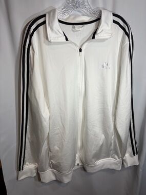 Adidas White Track Jacket with Black Sleeve Stripes XL